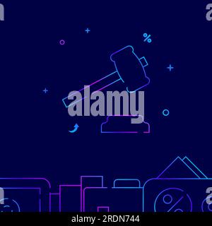 Auction, judge gavel, law gradient line vector icon, simple illustration on a dark blue background, banking and money related bottom border. Stock Vector