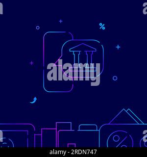 Mobile bank app gradient line vector icon, simple illustration on a dark blue background, banking and money related bottom border. Stock Vector