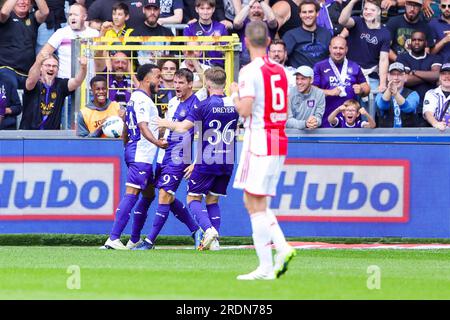 22-07-2023: Sport: Anderlecht v Ajax ANDERLECHT, BELGIUM - JULY 22: players  of RSC Anderlecht celebrate the own goal from Olivier Aertssen (AFC AJAX  Stock Photo - Alamy