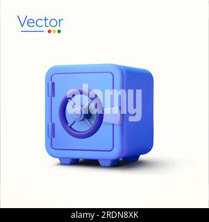3d blue vault or Safe box in minimal style, isolated on background. Concept for saving, keeping money, bank, storage, secured. 3d vector illustration. Vector illustration Stock Vector
