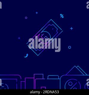 Dollar bill banknote gradient line vector icon, simple illustration on a dark blue background, banking and money related bottom border. Stock Vector