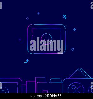 Safe, money storage gradient line vector icon, simple illustration on a dark blue background, banking and money related bottom border. Stock Vector