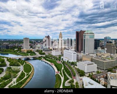 Columbus Ohio City Skyline Downtown Aerial Photo Stock Photo
