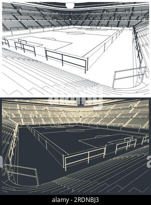 Stylized vector illustration of sketches of a football stadium with a ...