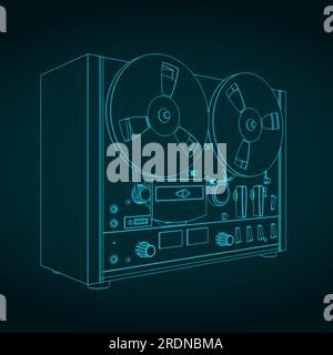 Stylized vector illustration of reel to reel tape recorder sketch Stock Vector