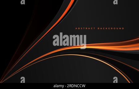 Black vector abstract background with bright orange ribbons and lines. Vector illustration Stock Vector