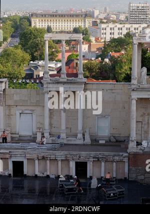 Roman era Theatre of Philippopolis in Plovdiv, Bulgaria, the oldest city in Europe. Currently used as an arena for performances and concerts Stock Photo