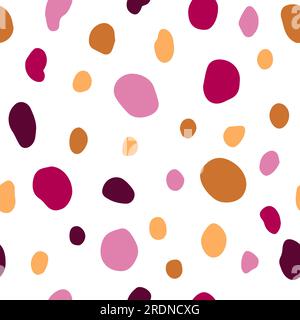 Oval dots seamless pattern in retro colors. Hand drawn design for various prints and overlays. Swatches on white and transparent background included Stock Vector