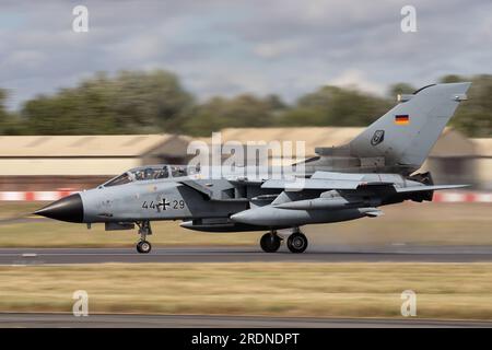 German Air Force Tornado IDS landing after its display routine at the Royal International Air Tattoo 2023. Stock Photo