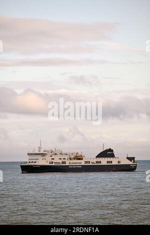 WELLINGTON, NEW ZEALAND, MAY 19, 2023:The Bluebridge ferry Connemara crossing Cook Strait to Wellington, as seen from the Interislander ferry Atarere Stock Photo