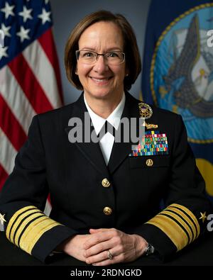 Washington, United States. 03 March, 2023. U.S. Vice Chief Naval Operations Adm. Lisa Franchetti official portrait in her dress uniform at the Pentagon, March 3, 2023 in Washington, D.C. President Joe Biden has nominated Franchetti to lead the Navy, as the first woman to be a U.S. military service chief.  Credit: JoAnne Sorrentino/US Navy/Alamy Live News Stock Photo
