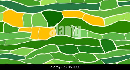 Top view of agricultural land with crops. Abstract seamless pattern of farm fields of grass, barley, wheat, rye, corn soybeans. Green and yellow agric Stock Vector