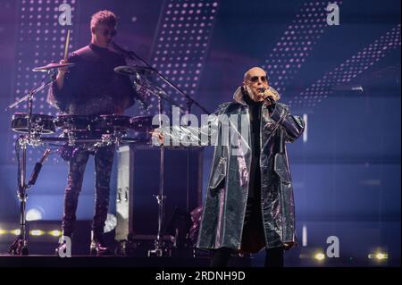 London, UK. 17 June, 2023. Neil Tennant of the Pet Shop Boys performing on stage at Wembley Arena, north London, on the first night of the Pet Shop Boys' Dreamworld The Greatest Hits Live Tour. Picture date: Saturday June 17, 2023. Credit: S.A.M./Alamy Live News Stock Photo