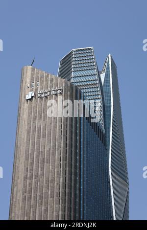 Riyadh , Saudi Arabia - Mar 11 2023: Riyadh Bank office  building in  King Abdullah Financial District KAFD in Riyadh Stock Photo