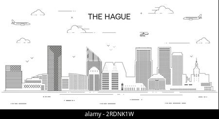 The Hague skyline line art vector illustration Stock Vector