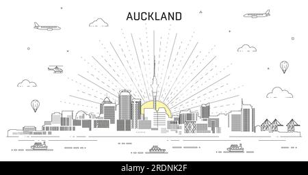 Auckland skyline line art vector illustration Stock Vector
