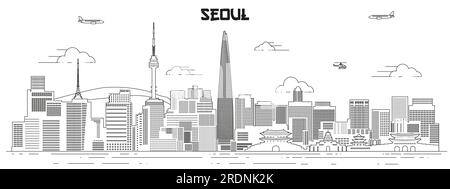 Seoul skyline line art vector illustration Stock Vector