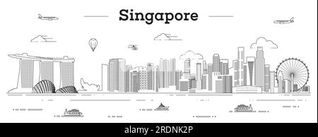 Singapore skyline line art vector illustration Stock Vector