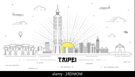 Taipei skyline line art vector illustration Stock Vector