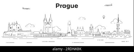 Prague skyline line art vector illustration Stock Vector