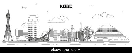 Kobe skyline line art vector illustration Stock Vector