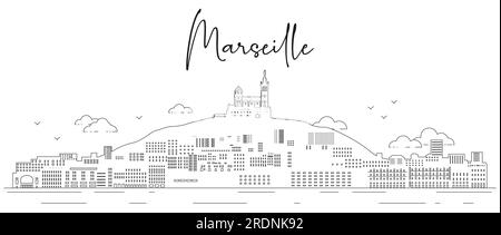 Marseille skyline line art vector illustration Stock Vector