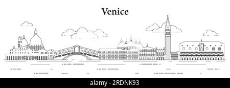 Venice skyline line art vector illustration Stock Vector