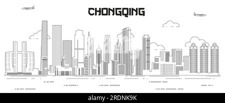 Chongqing skyline line art vector illustration Stock Vector