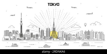 Tokyo skyline line art vector illustration Stock Vector