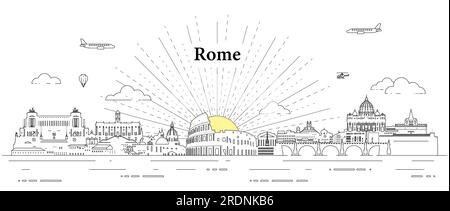 Rome skyline line art vector illustration Stock Vector