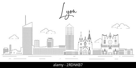 Lyon skyline line art vector illustration Stock Vector