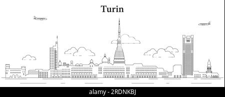 Turin skyline line art vector illustration Stock Vector