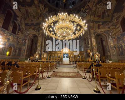 Interior view from the church of Agii Taxiarches (The Holy Temple of the Greatest Brigadiers) in Kalamata city, Messenia, Greece Stock Photo