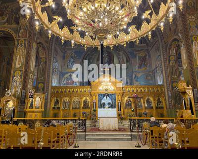 Interior view from the church of Agii Taxiarches (The Holy Temple of the Greatest Brigadiers) in Kalamata city, Messenia, Greece Stock Photo