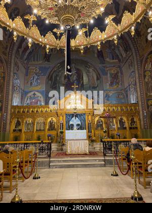 Interior view from the church of Agii Taxiarches (The Holy Temple of the Greatest Brigadiers) in Kalamata city, Messenia, Greece Stock Photo