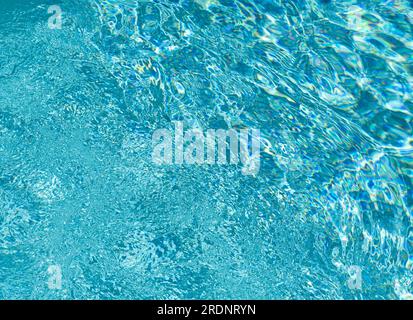 background with blue water with a play of light and ripples, water surface underwater, swimming pool surface, water background Stock Photo