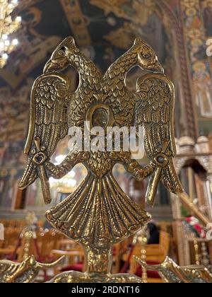 Interior view from the church of Agii Taxiarches (The Holy Temple of the Greatest Brigadiers) in Kalamata city, Messenia, Greece Stock Photo