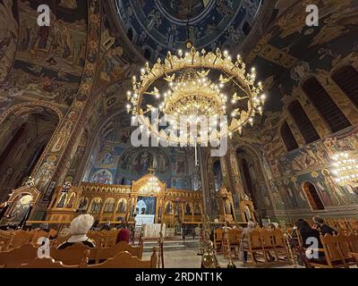 Interior view from the church of Agii Taxiarches (The Holy Temple of the Greatest Brigadiers) in Kalamata city, Messenia, Greece Stock Photo