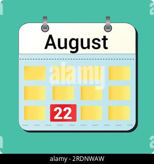 calendar vector drawing, date August 22 on the page Stock Vector