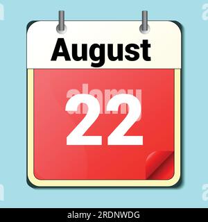 day on the calendar, vector image format, August 22. Stock Vector