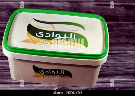 Cairo, Egypt, July 18 2023: El Bawadi Halva Traditional plain tahini halva or Halawa Tahiniya, the primary ingredients in this confection are  (tahini Stock Photo