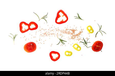 Flying spices isolated on white background Stock Photo