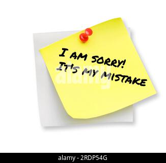 Sticky note with phrase I Am Sorry! It's My Mistake pinned on white background Stock Photo