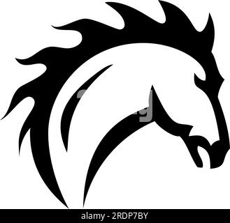 Tribal tattoo style illustration of a head of a horse or stallion with fiery mane on fire viewed from side on isolated white background done in black Stock Photo