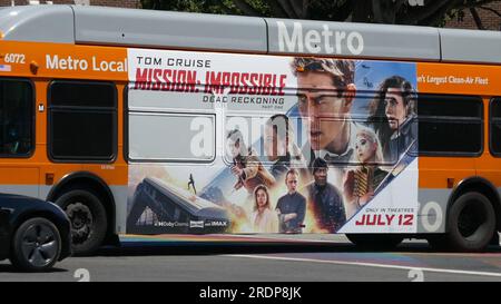 Los Angeles, California, USA 21st July 2023 Tom Cruise Mission Impossible Dead Reckoning Part One Bus on July 21, 2023 in Los Angeles, California, USA. Photo by Barry King/Alamy Stock Photo Stock Photo