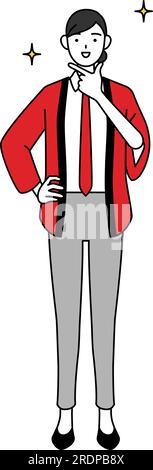 Woman wearing a red happi coat in a confident pose, Vector Illustration ...