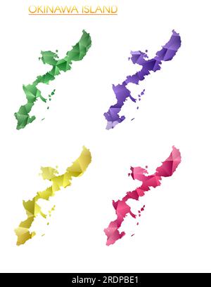 Set of vector polygonal maps of Okinawa Island. Bright gradient border map in low poly style. Stock Vector