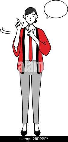 Woman wearing a red happi coat operating a smartphone, Vector ...
