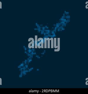 Okinawa Island dotted glowing map. Shape of the island with blue bright bulbs. Vector illustration. Stock Vector