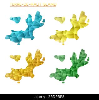 Set of vector polygonal maps of Terre-de-Haut Island. Bright gradient border map in low poly style. Multicolored Terre-de-Haut Island map in geometric Stock Vector